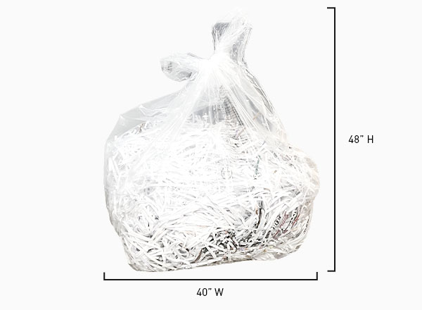 picture of a bag full of shred paper with dimensions
